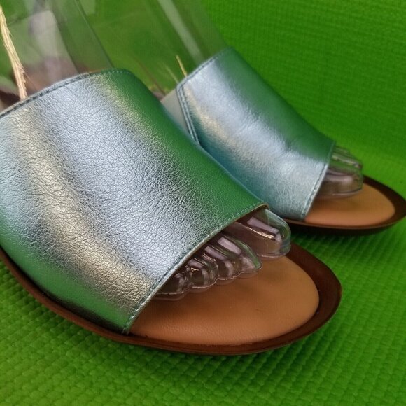 ✅Italian Shoemakers Blue Wedge Sandals Casual Slides Women's 8.5M Made in Italy - Picture 12 of 16